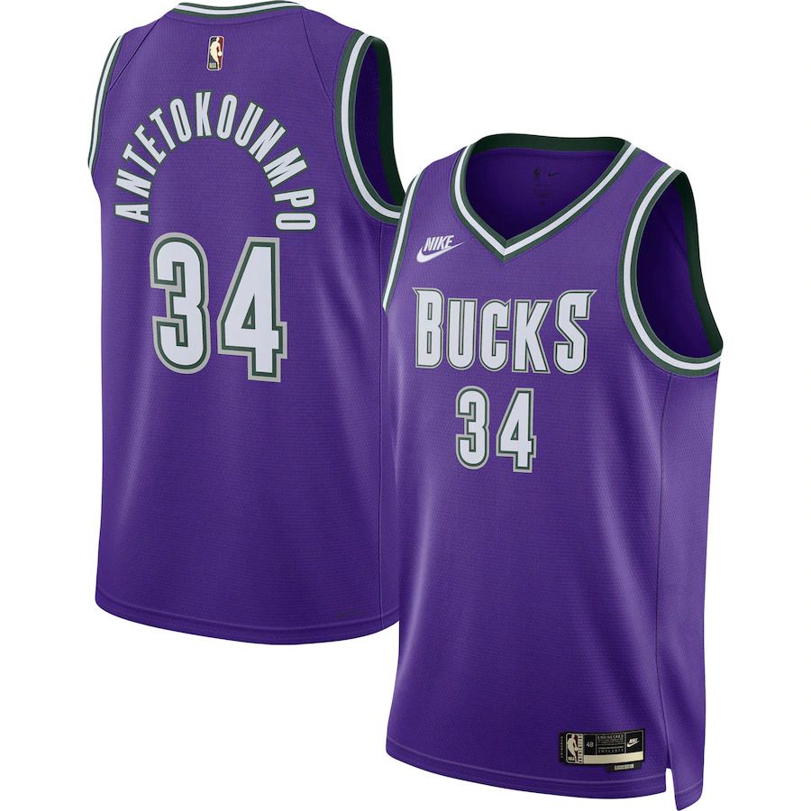 Men Milwaukee Bucks #34 Giannis Antetokounmpo Nike Purple Classic Edition 2022-23 Swingman NBA Jersey->milwaukee bucks->NBA Jersey